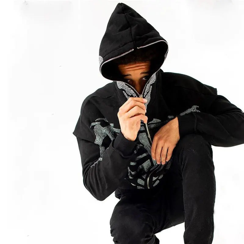 Casaco Full Zip Skeleton Rhinestone Oversized