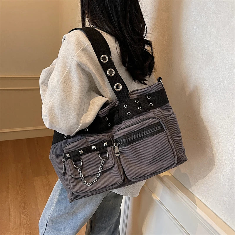 Mala de Ombro Punk Rivets & Chains Corduroy