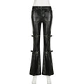 Calça de Pele Sintética Flare Goth com Fivelas "GOTHIC BUCKLE FLARE"
