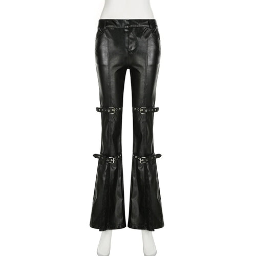 Pantalones Acampanados Góticos de Piel Sintética con Hebillas "GOTHIC BUCKLE FLARE"