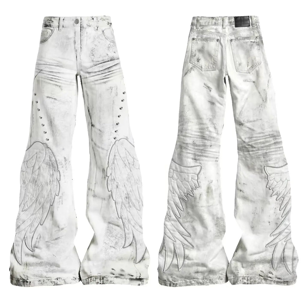 Calças Jeans Flared Wings Embroidery Y2K