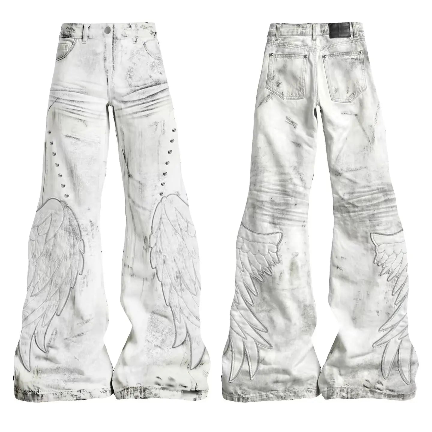Calças Jeans Flared Wings Embroidery Y2K