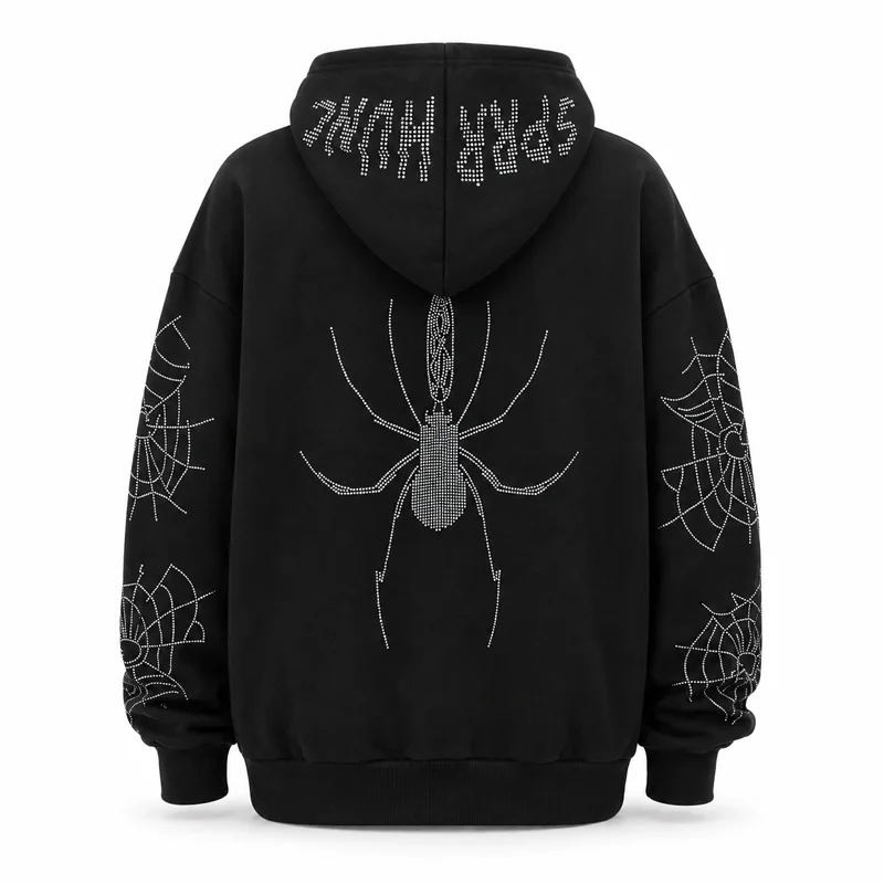 Casaco Hoodie Zip Spider Web Rhinestone