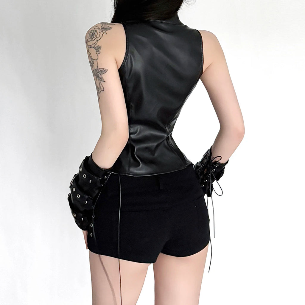 Colete de Pele Sintética Goth com Fivelas "CYBER GOTH VEST"