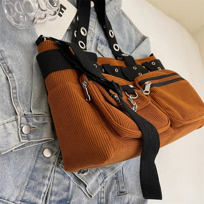 Mala de Ombro Punk Rivets & Chains Corduroy