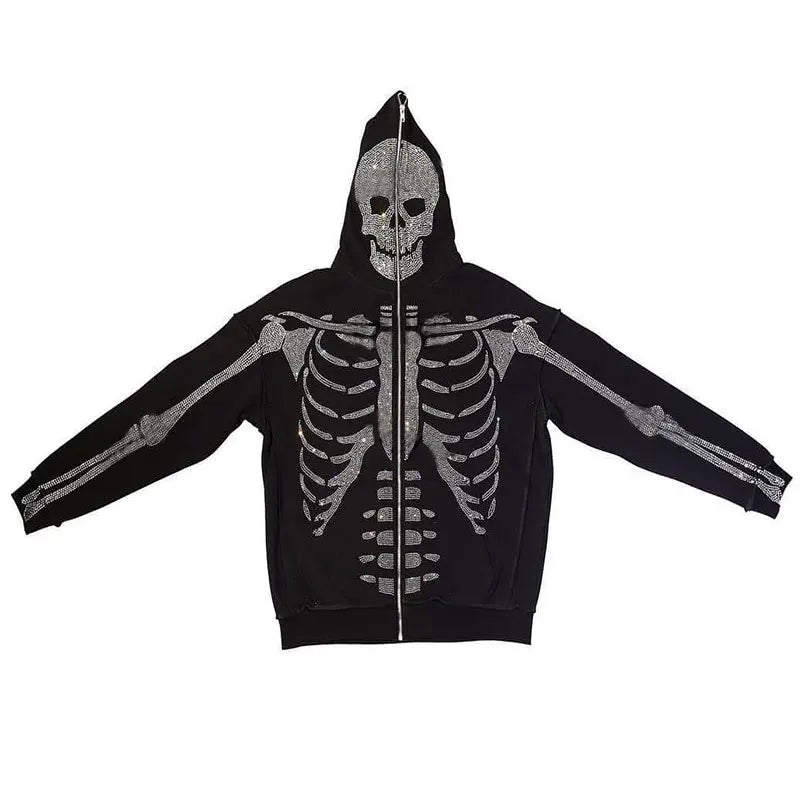Casaco Full Zip Skeleton Rhinestone Oversized