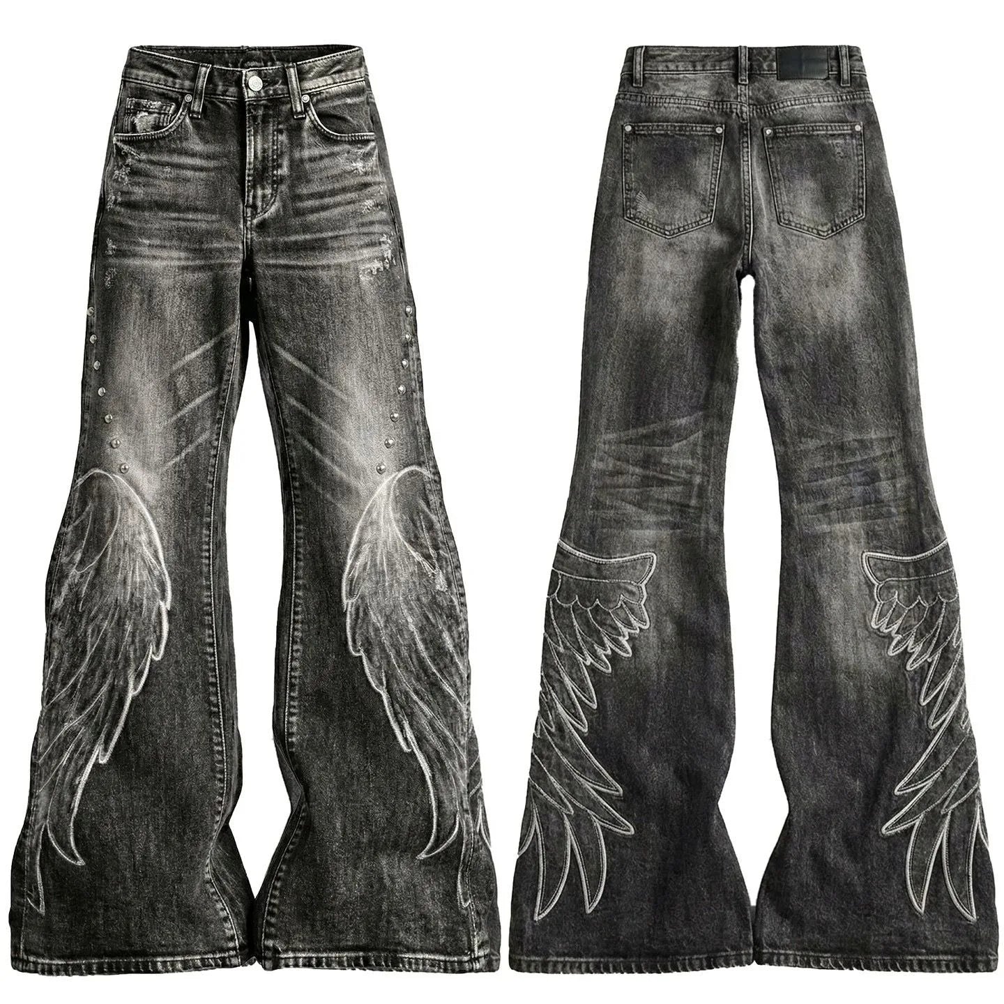 Calças Jeans Flared Wings Embroidery Y2K