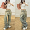 Calças Jeans Baggy Y2K Printed Pearl Chain