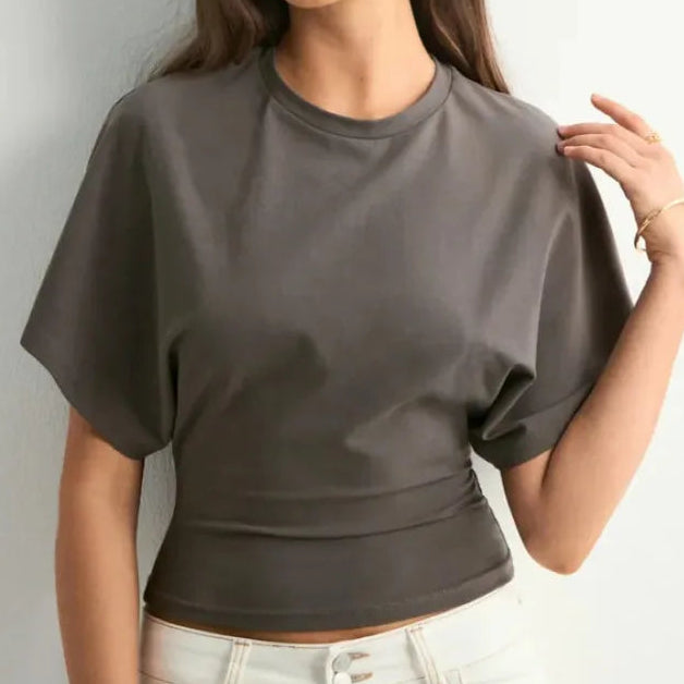 T-Shirt Cropped Ruched Cintura Franzida