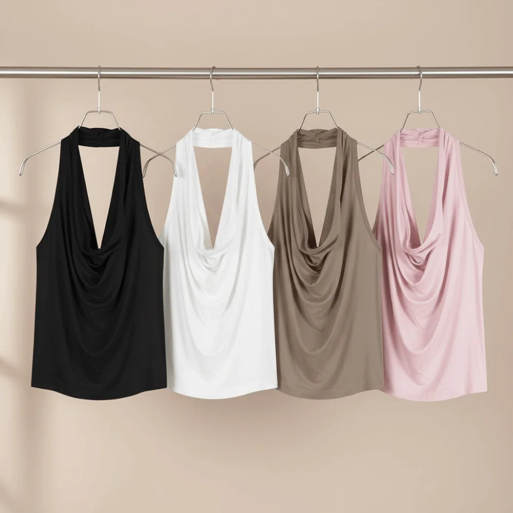 Top Halter Drapeado Cowl Neck