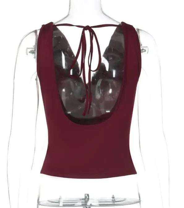 Top Cropped Drapeado Cowl Neck Backless