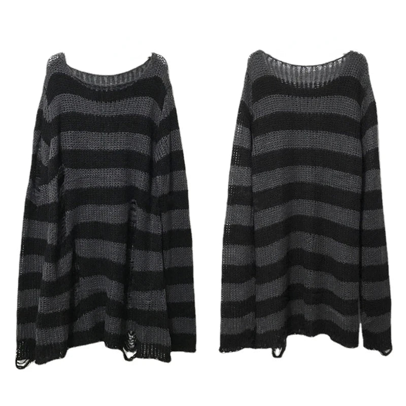 Camisola Oversized Punk Riscas & Rasgões