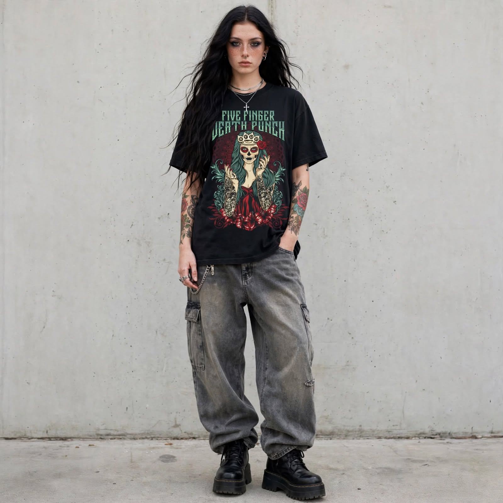 T-Shirt Heavy Graphic Skull Cyberpunk
