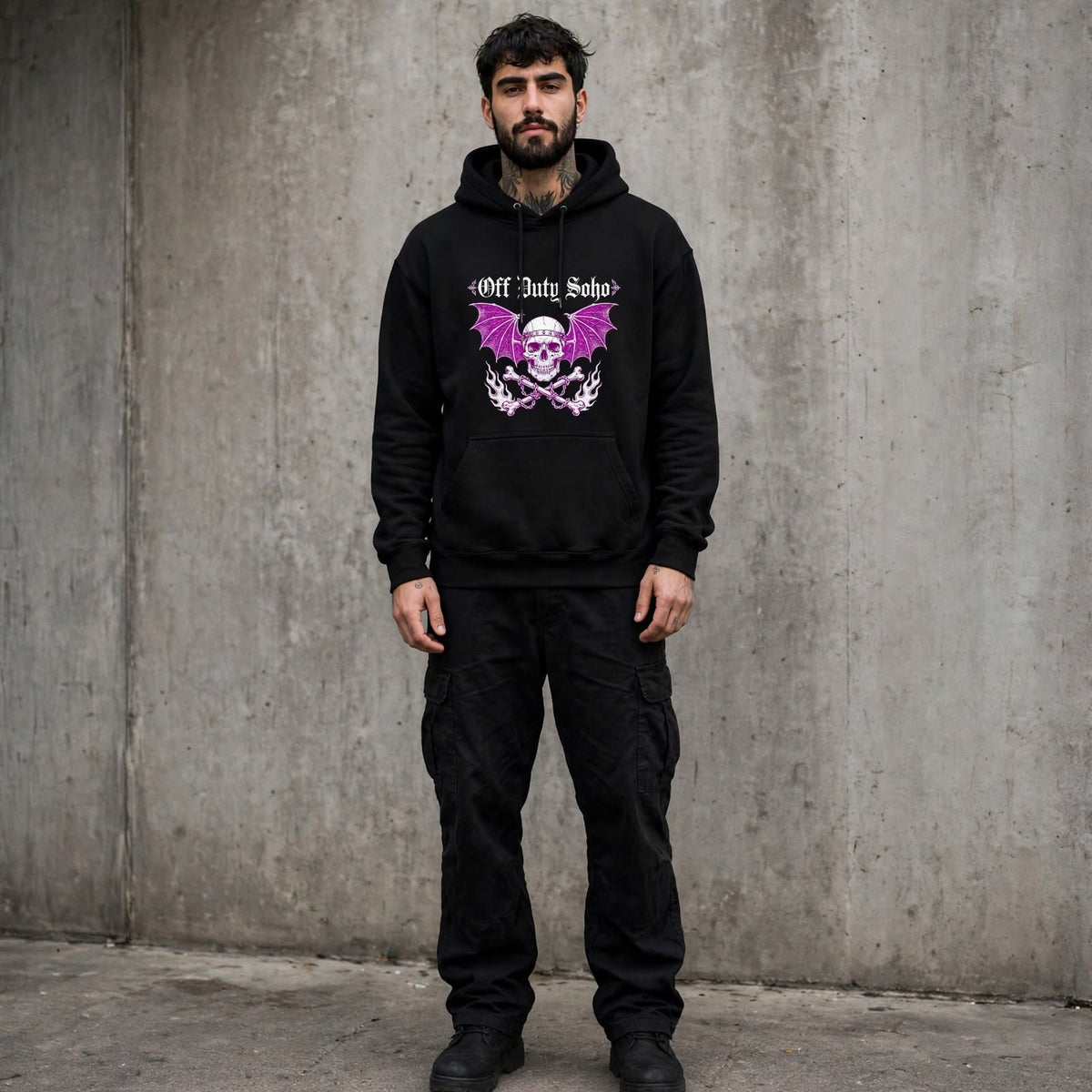 Hoodie Bat Wing Skull Y2K Graphic