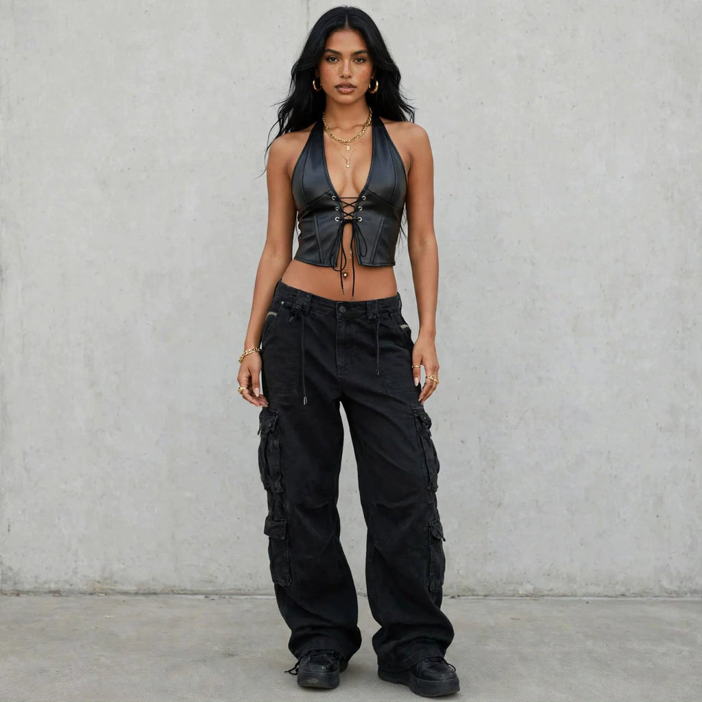 Top Corset Halter "LACE-UP LEATHERETTE"