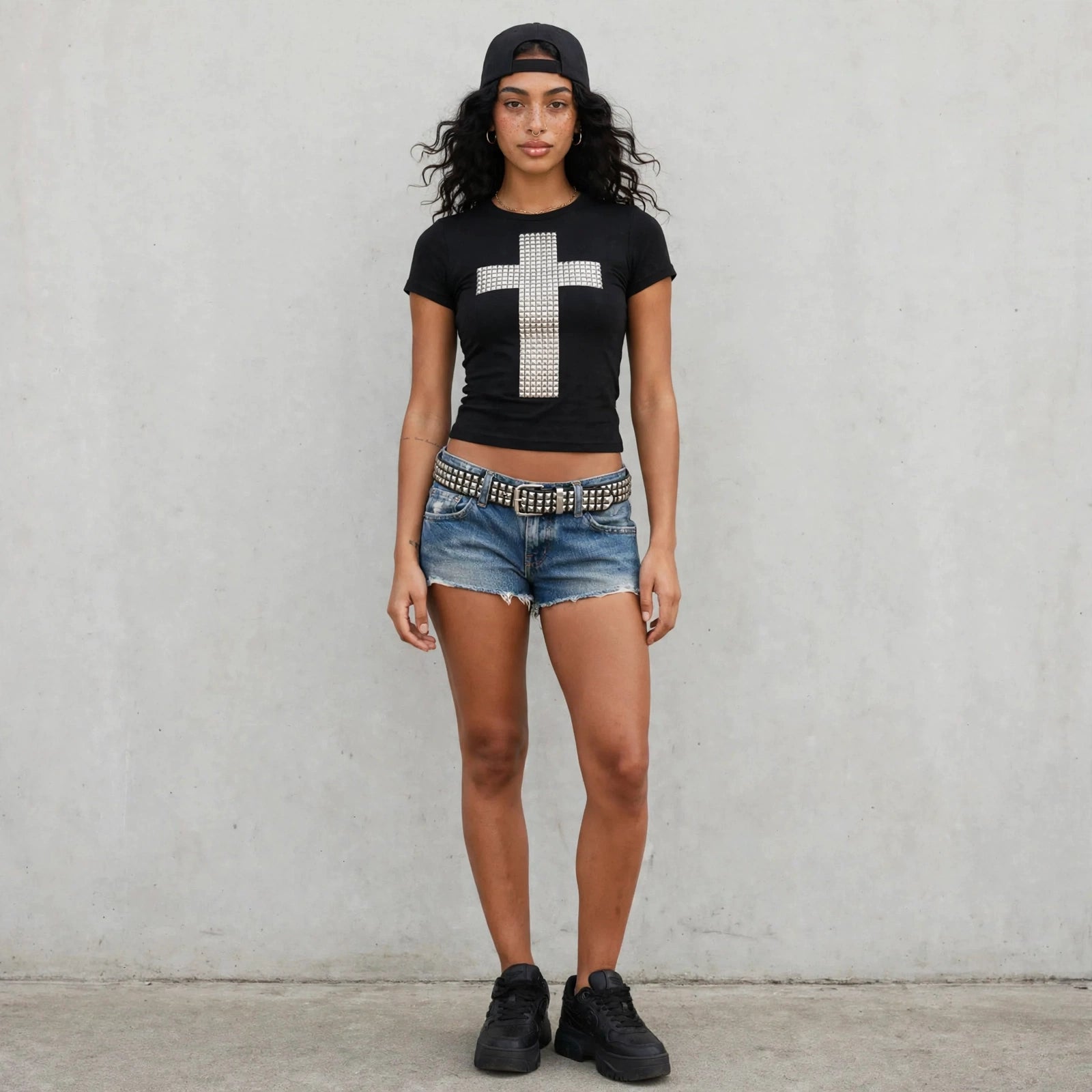 Camiseta Corta Gótica "RHINESTONE CROSS"