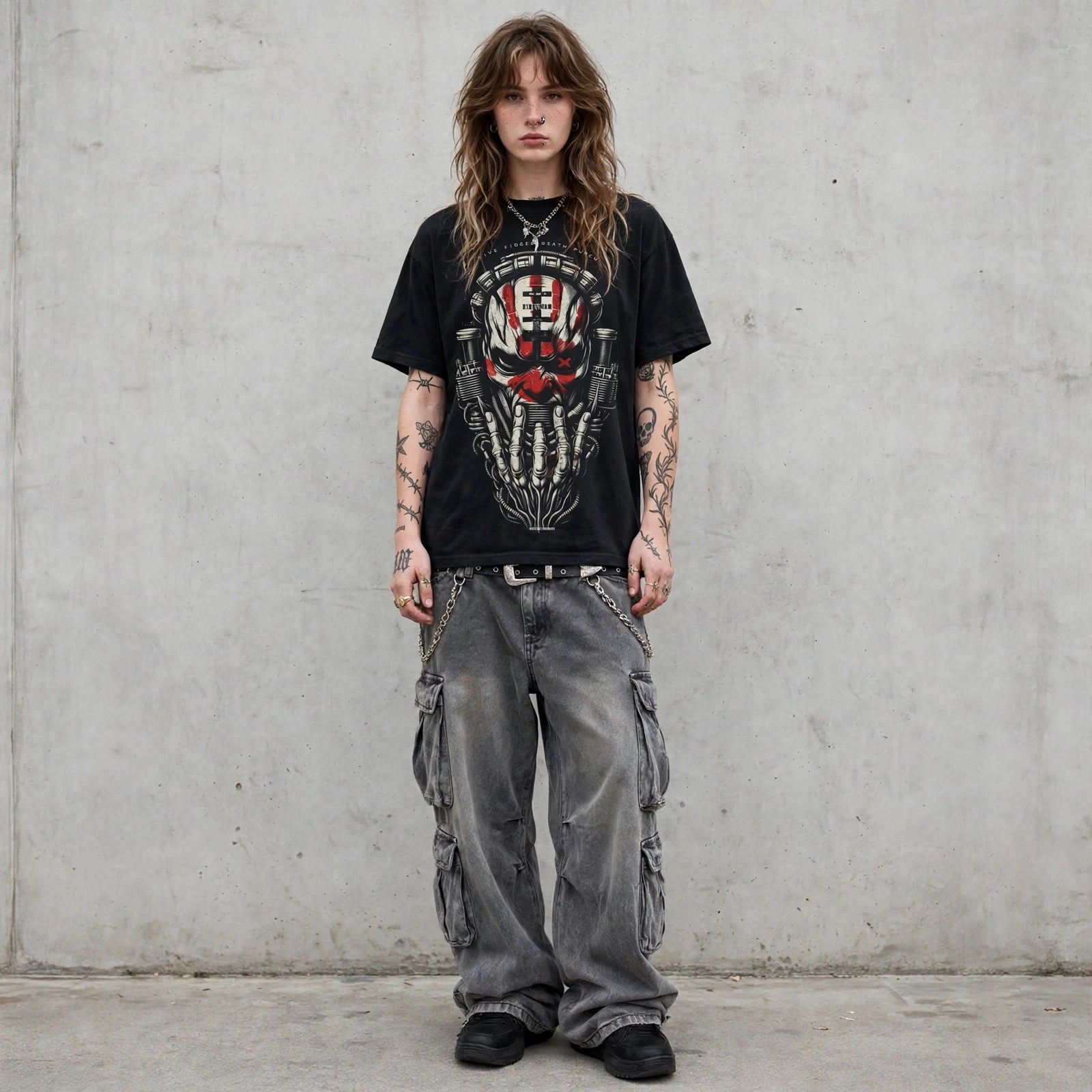 T-Shirt Heavy Graphic Mecha Mask Cyberpunk Unisex