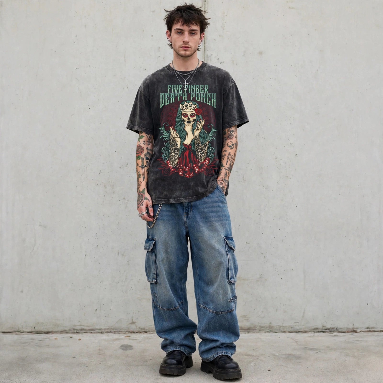 T-Shirt Heavy Graphic Skull Cyberpunk Unisex